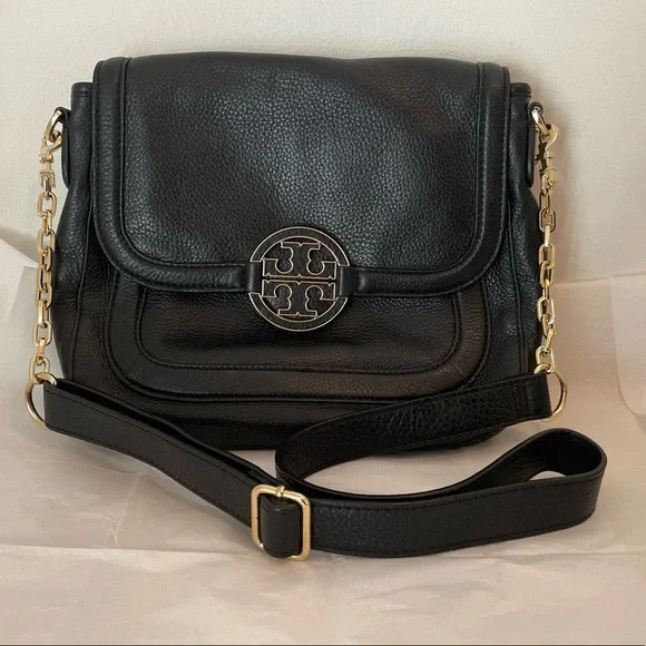 Tory Burch Black Leather Crossbody with Gold Chain - Picture 1 of 12